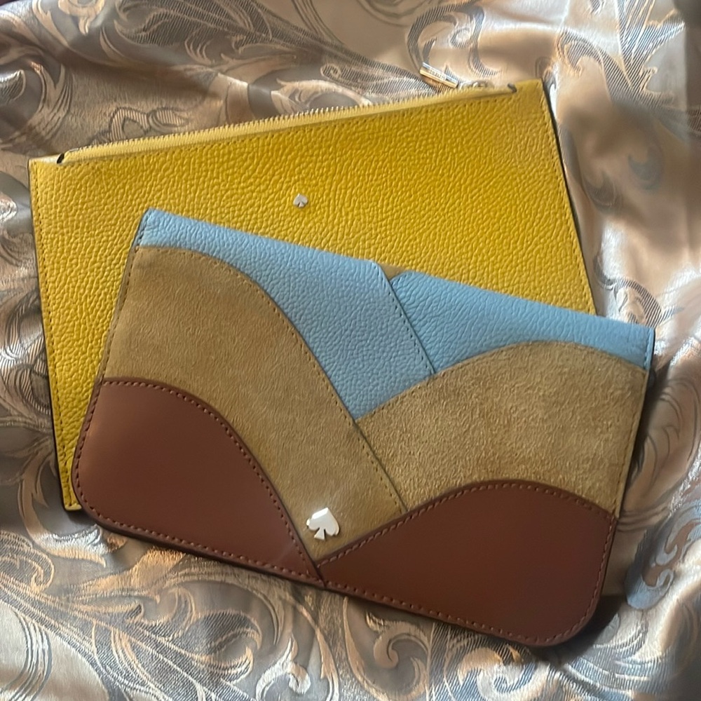 Kate Spade clutch set. Blue, Tan, and Brown Clutch. Yellow clutch
